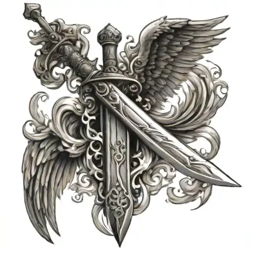 Angel Wings Sword And Water Wave