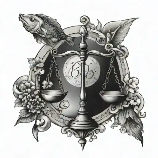 Libra Scales And Beautiful Pisces Fish
