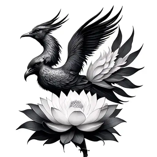 Lotus Flower And Phoenix Bird