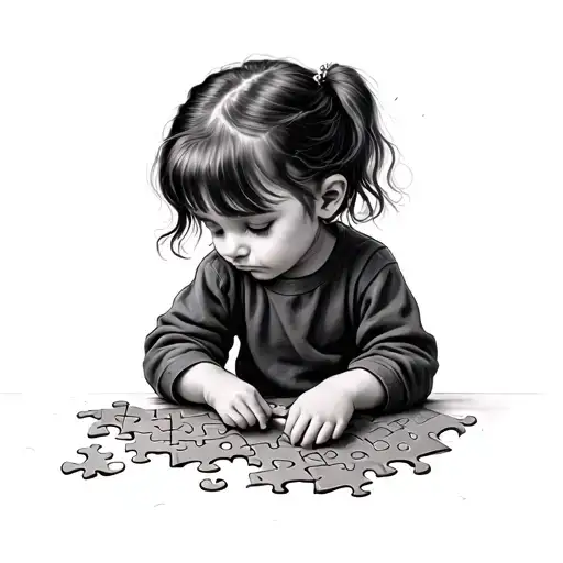Young Child Trying To Piece Together A Puzzle Sad Female