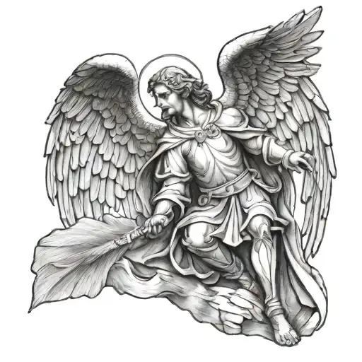 Archangel Micheal Catholic Black And White Realism But More Old