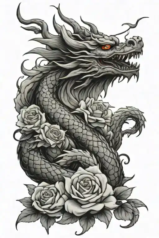 Japanese Dragon And Roses