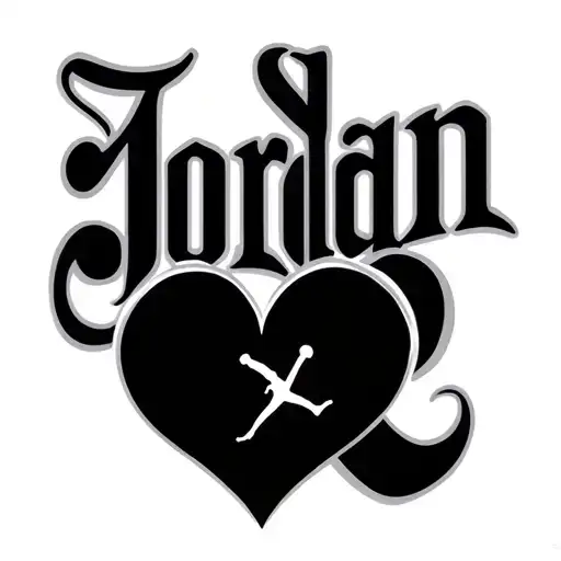 The Name Jordan Intertwined With The Outline Of A Heart In Black And Curvy Font