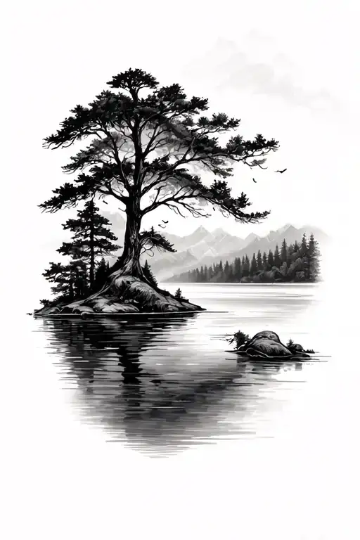 Trees Lake Nature Sleeve Tattoo Design