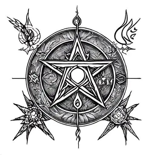 Pentacle With The Elements Five Elements Incorporated Black And White