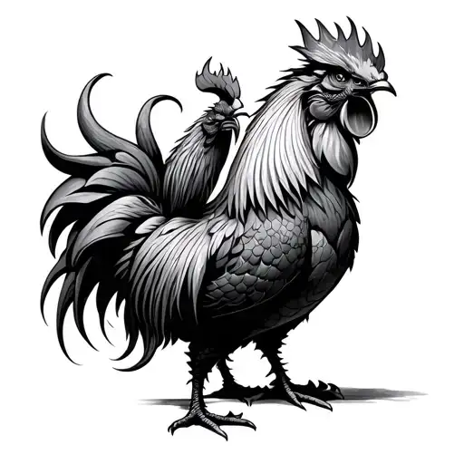 Dragon And Rooster Standing Proudly