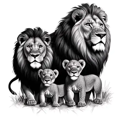 Lion Mam And 4 Baby Lion