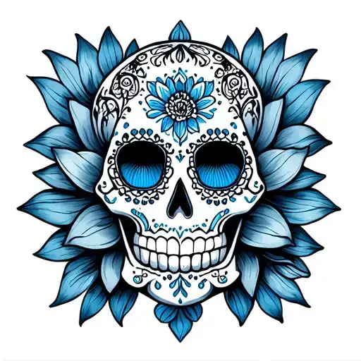Blue Lotus Flower Surrounding Sugar Skull