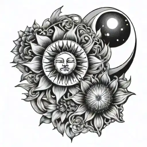 Sun And Moon Intertwined Flower Blooming