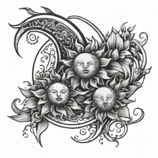 Sun And Moon Intertwined Flowers Coming