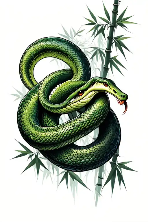 Green Snake And Dense Bamboo Forest