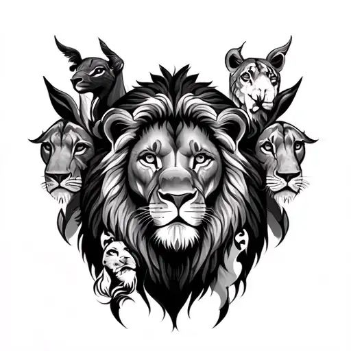Lion Surrounded By Different Animals