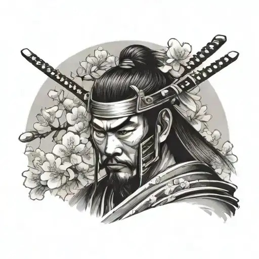 A Detailed Portrait Of A Samurai With Cherry Blossoms In The Background