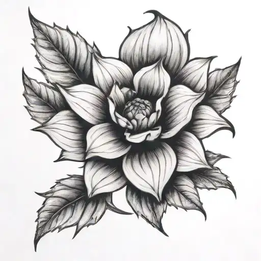 Black Dahlia Flower With Stem Facing Forward