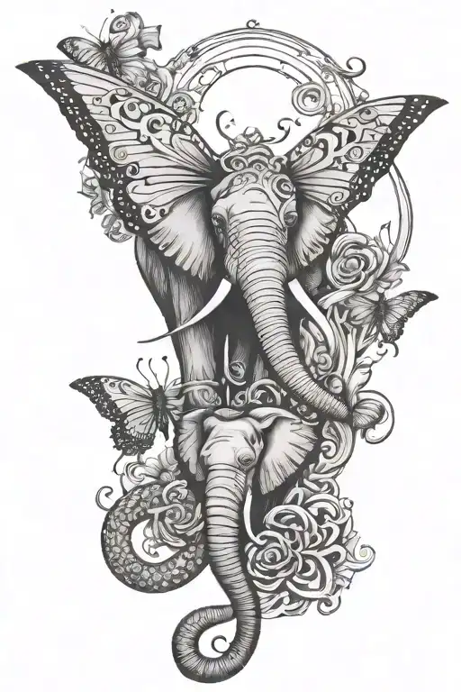 Semi Colon Butterfly With Elephant And Medusa Head