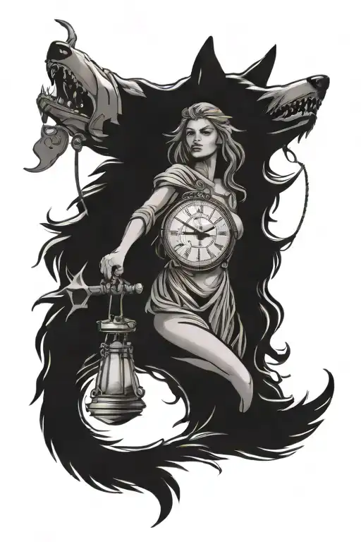 Wolf Clock Compass Lady Justice