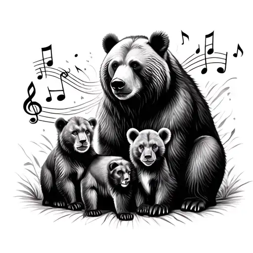 Libra Bear And Cubs Surrounded My Music Notes