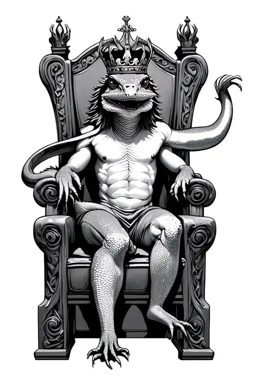 Lizard King Sitting On A Throne With A Crown