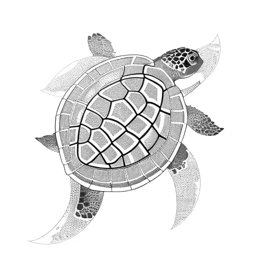 Black And Grey Tribal Design Featuring A Turtle And Waves