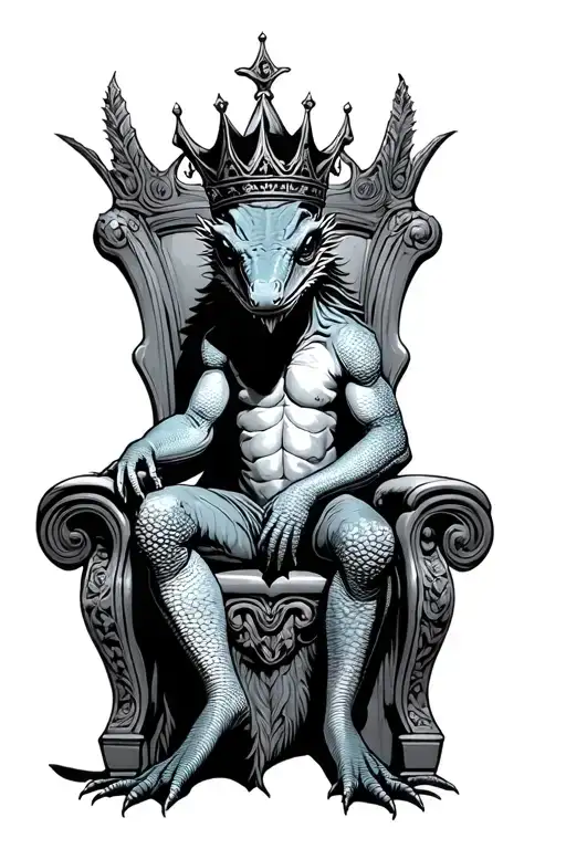 Evil Lizard King Sitting On A Throne With A Crown