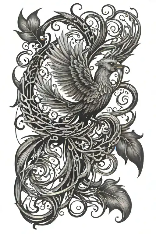 Phoenix With Vines Coming From Bottom To Wrap Around