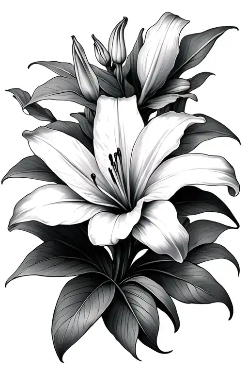 Flower Lily With Leaves