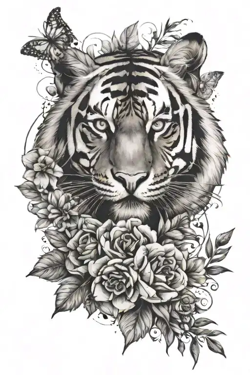 Tiger Eye With Flowers Growing