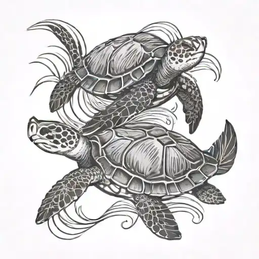 Two Hawaiian Sea Turtles Swimming