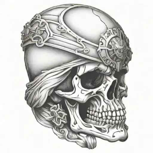 Skull Wearing Head Guard