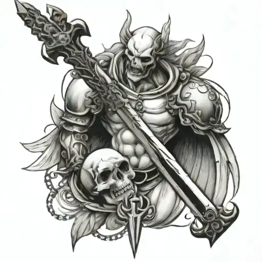 Tattoo With Cry Now Laugh Later And Anangel With A Sword