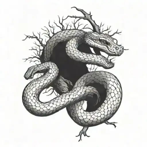Snake Wrapped Around A Tree Trunk