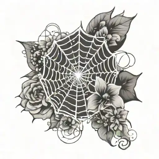 Spider Web And Flowers