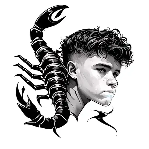 Tattoo Depicting A Boy Whose Zodiac Sign Is Scorpio And Likes Music And Photography