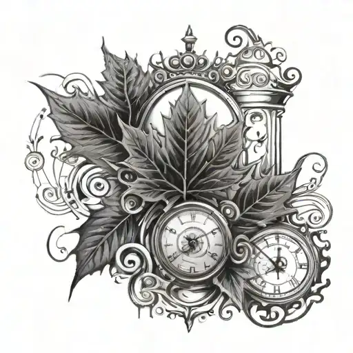 Half Sleeve Tattoo With Birth Time & Canada Red Maple Leaf & Music Notes & Crown & Diamond