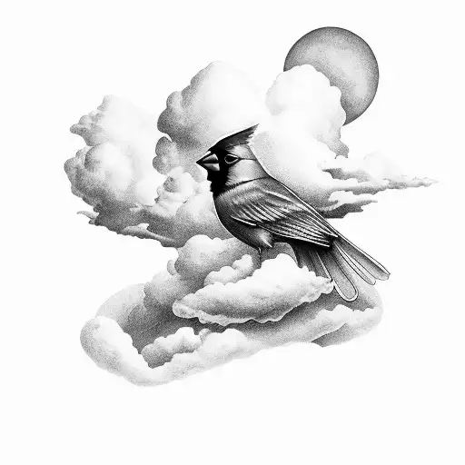 Cardinal With Heavenly Clouds Above