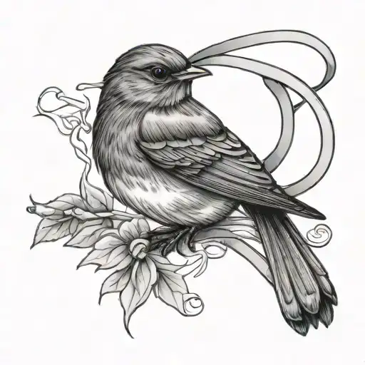 American Robin Cancer Ribbon Wrapped Type 1 Diabetic Symbol