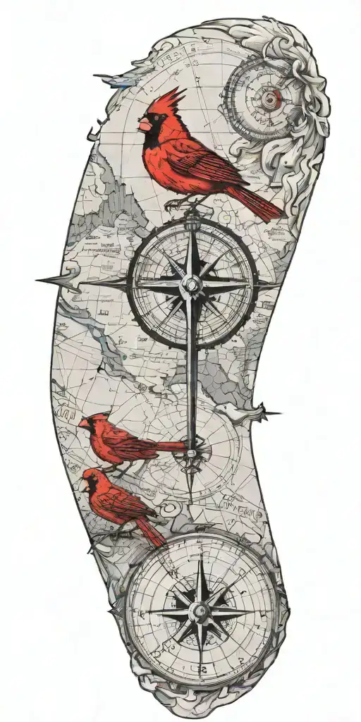 Black And Gray Map With Compass And A Red Cardinal