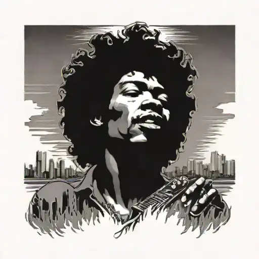 San Diego Skyline With Jimi Hendrix Silhouette Playing The Guitar