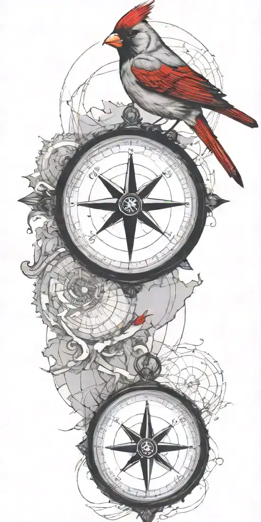 Black And Gray Map With Compass And A Red Cardinal