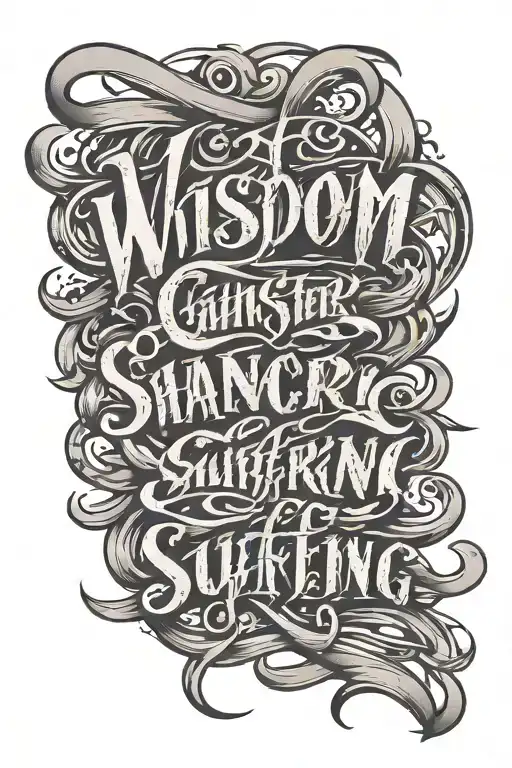 A Negative Space Text In Tattoo Script Calligraphy Gangster Font That Says Wisdom Through Suffering