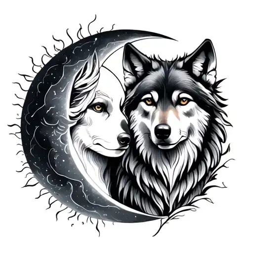 Wolf Sun And Moon Matching Tattoos For Sisters