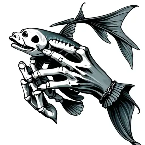 Skeletton Hand Playing Hand Puppet With A Fish