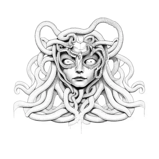 Medusa With Mask Split Half Crying Half Angry