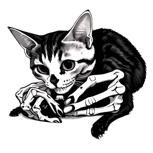 Skeletton Hand Playing With A Cat
