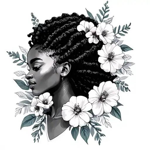 Beautiful Black Woman With Locs With Flowers In The Background