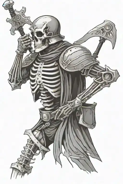Skeleton Knight Full Helmet Exposed Ribcage Pauldrons Turned Three Quarters On