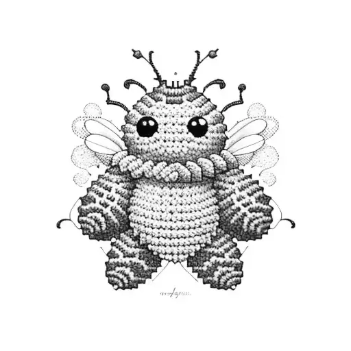 An Amigurumi Bee Surrounded By Coffee Beans