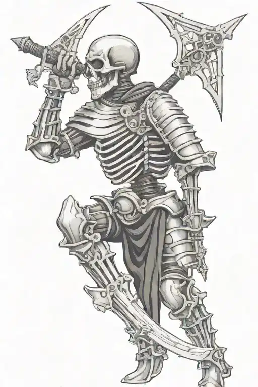 Skeleton Knight With Full Helmet And Pauldrons Exposed Ribcage Three Quarters View