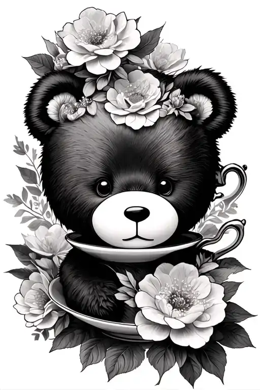 Tea Cup Flowers Teddy Bear Head