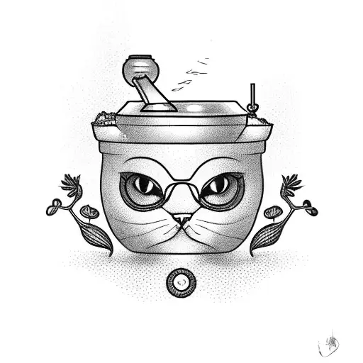 A Pharmacist's Mortar And Pestle With A Cat And Butterfly Design Inside